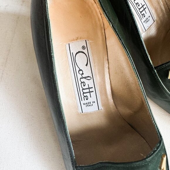 Vintage Colette Dark Forest Green Numbers Detail Kitten Heel Suede Heels 35.5 - Picture 5 of 10